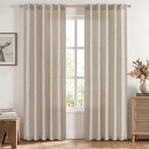MIULEE Faux Linen Farmhouse Curtains Rod Pocket Khaki 42Wx84L